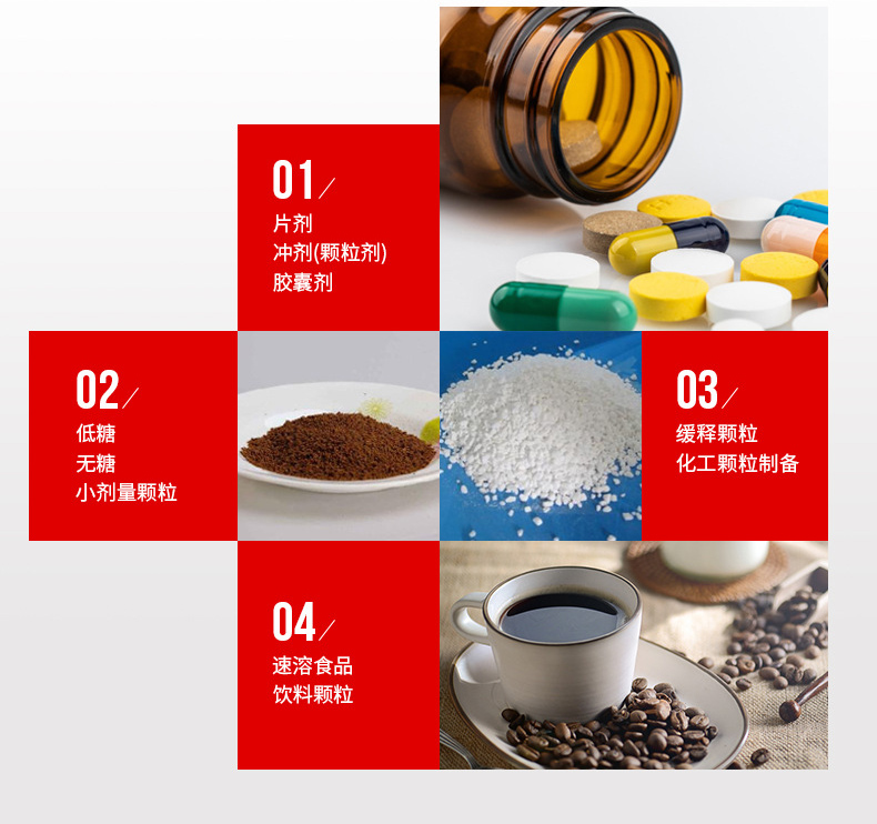 低糖顆粒、藥劑顆粒、化工顆粒、飲料顆粒等均可使用無塵投料站 